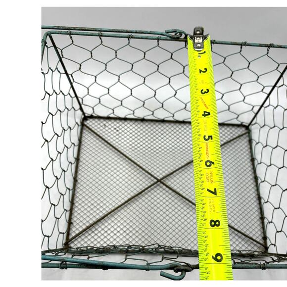 Rustic Patina Metal Wire Storage Bin Basket with handle Caddy Farmhouse Decor - Picture 6 of 8